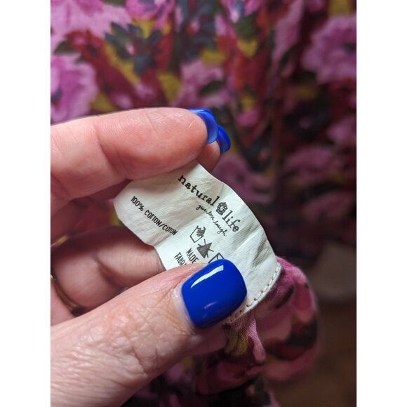 NATURAL LIFE Tunic Top Womens L/XL Multi Floral Print V-Neck Bohemian Peasant - Picture 9 of 14